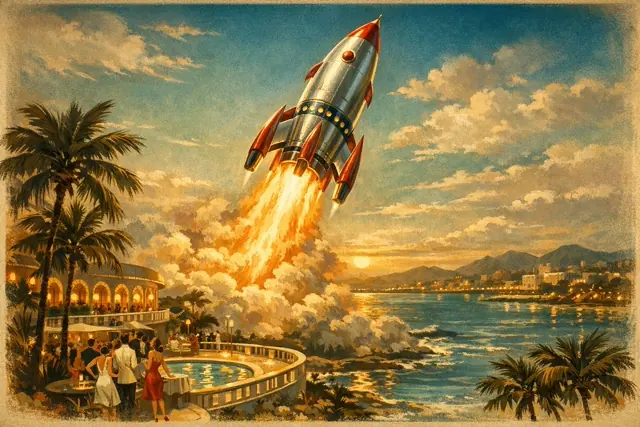 Cuban Rocket crash game — silver rocket over the coast