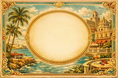 Vintage postcard of old Havana with palms — welcome to the club